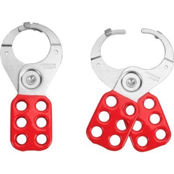 Master Lock Master Lock Safety Hasp, 1-1/2in diameter steel jaws with locking tabs, Red ALO802